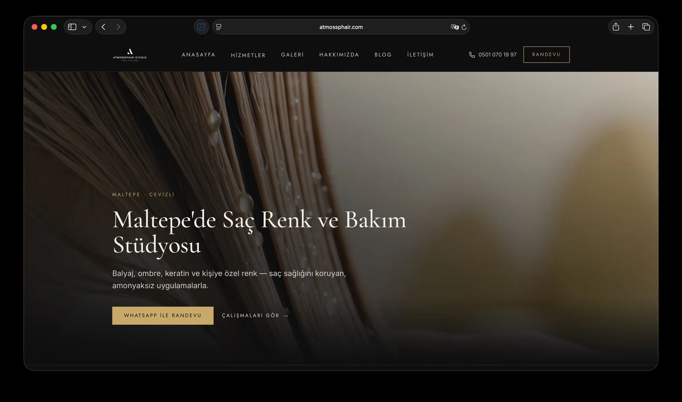 Atmossphair Studio bayan kuaförü web sitesi — Maltepe Cevizli